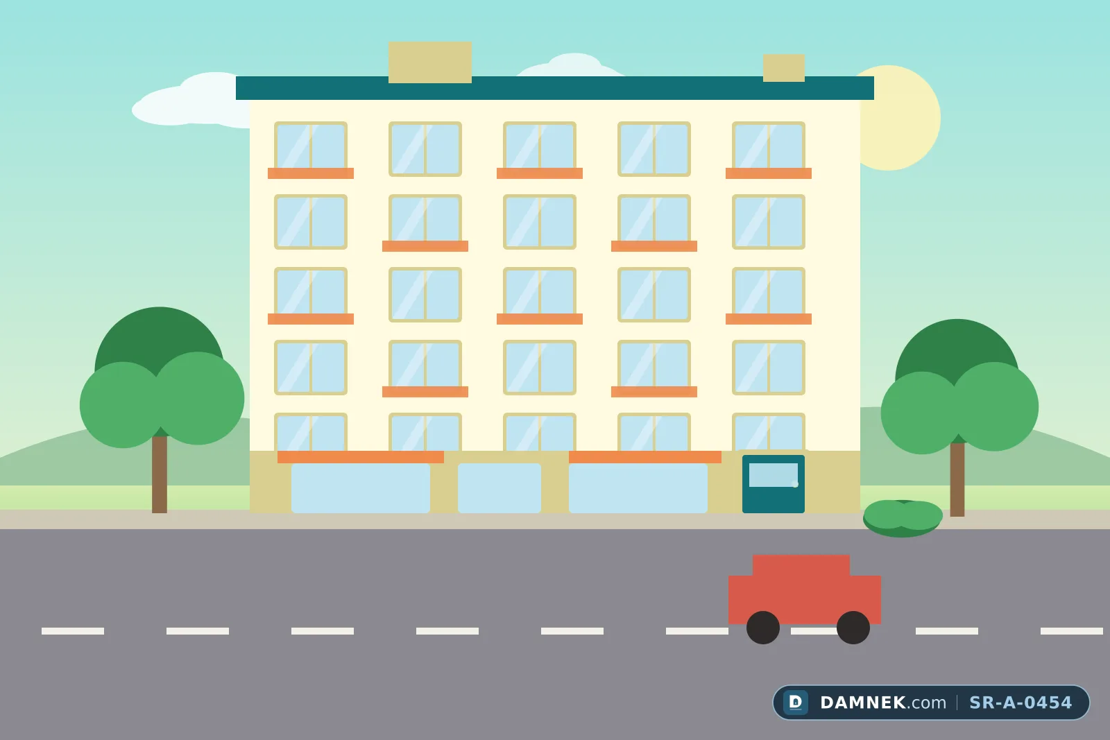 The apartment building, illustration: Riverside Towers